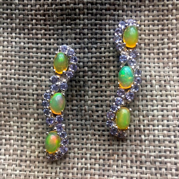 Amazing Opal & Tanzanite Sterling Silver 925 Earrings Signed BBJ Epic Fantasy - Picture 5 of 7